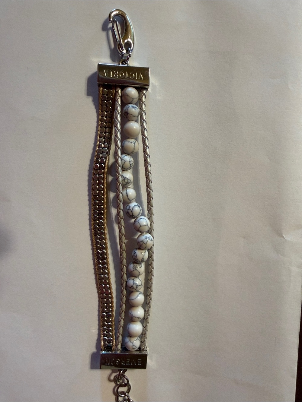Victoria Emerson Multi-Row Beaded and Metallic Bracelet - White and Silver